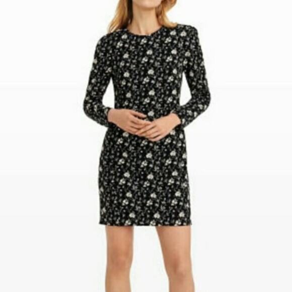 Club Monaco Kaisle Black And White Floral Long Sleeve Mini Dress Size 6 - Picture 1 of 8